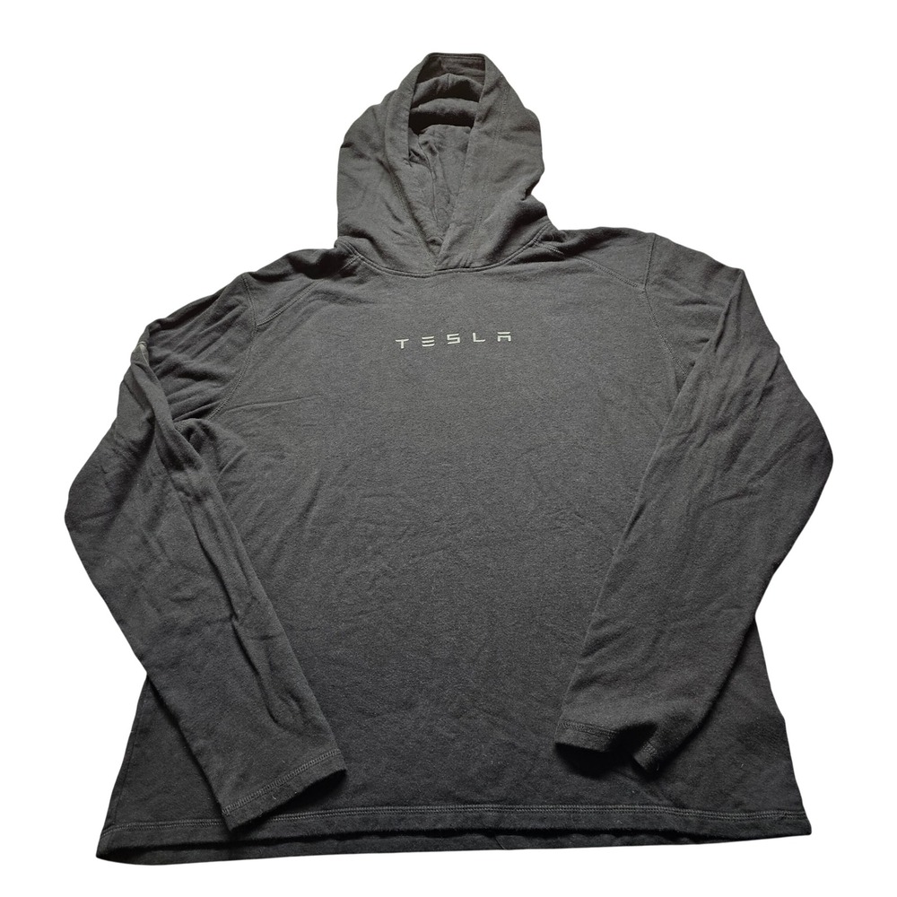 Tesla Motors Pullover Hoodie Mens M Black Long Sleeve Viscose Cotton Logo Tech